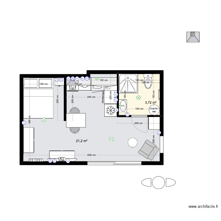 V4 ELECTRIQUE. Plan de 2 pièces et 25 m2