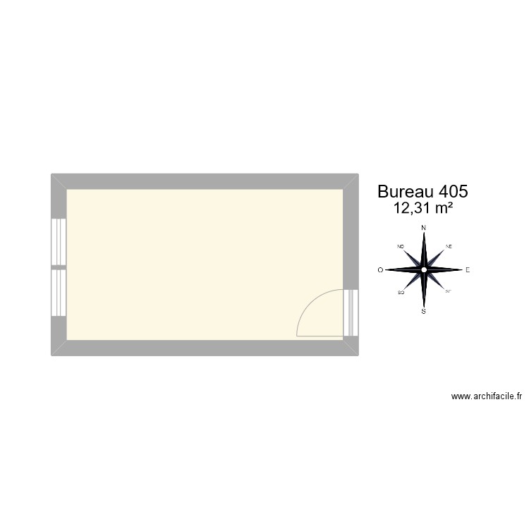 Bureau R 405. Plan de 1 pièce et 12 m2