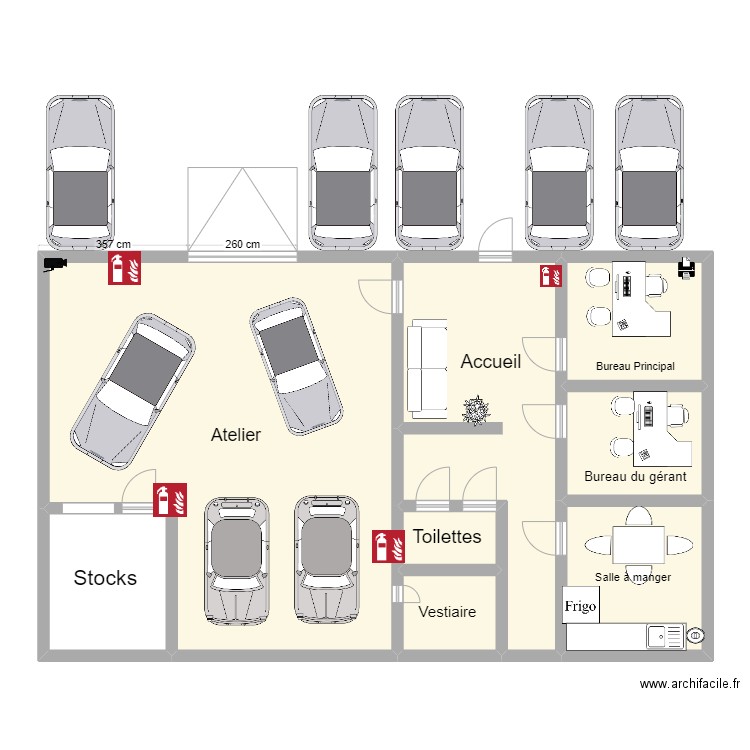 Meca service . Plan de 8 pièces et 134 m2