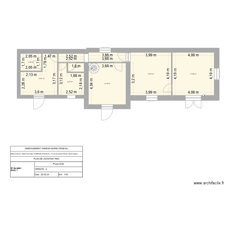 Mairie Existant. Plan de 13 pièces et 164 m2