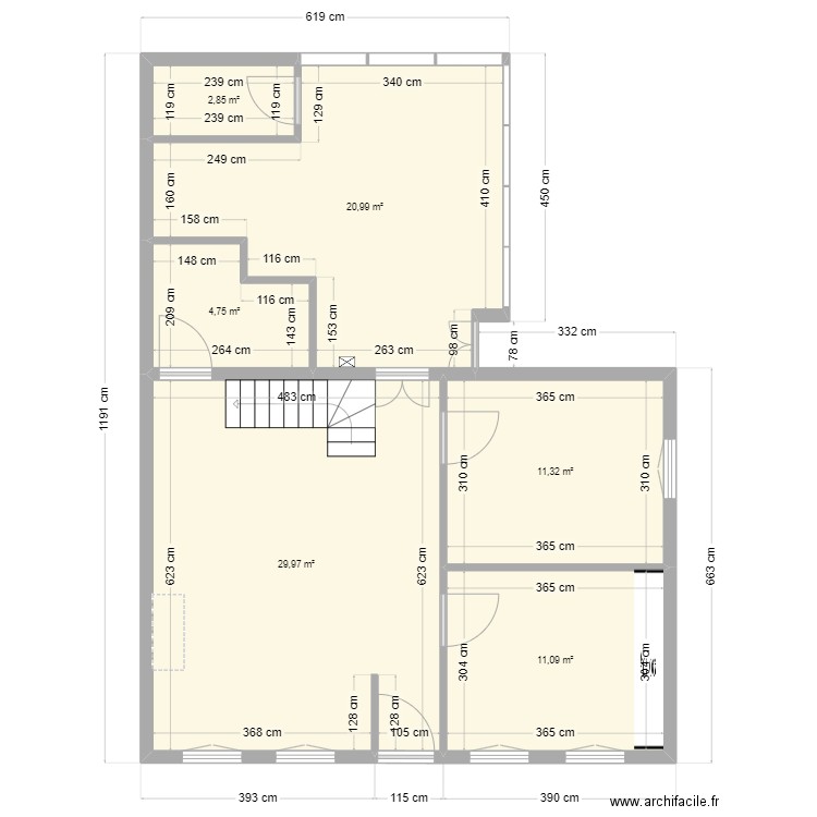 PLAN RDC AVANT TRAVAUX. Plan de 6 pièces et 81 m2