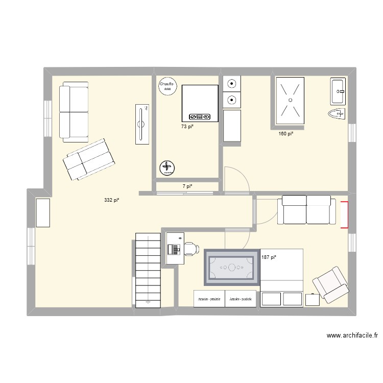 sous sol noah . Plan de 5 pièces et 71 m2