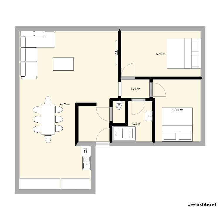 Doum60_2. Plan de 5 pièces et 77 m2