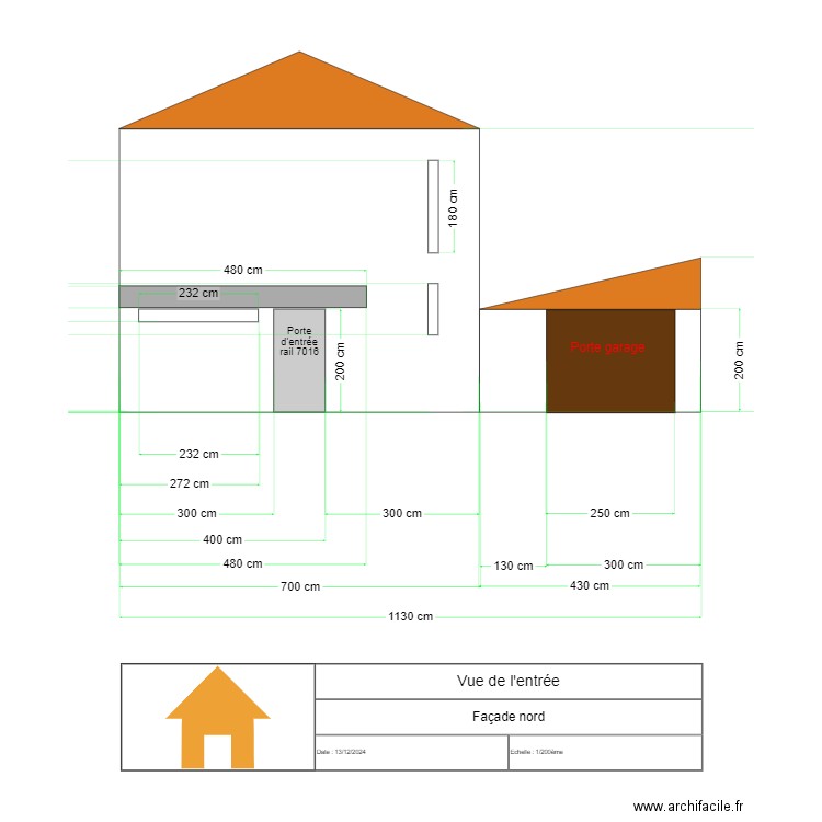 coté entrée façade nord. Plan de 0 pièce et 0 m2