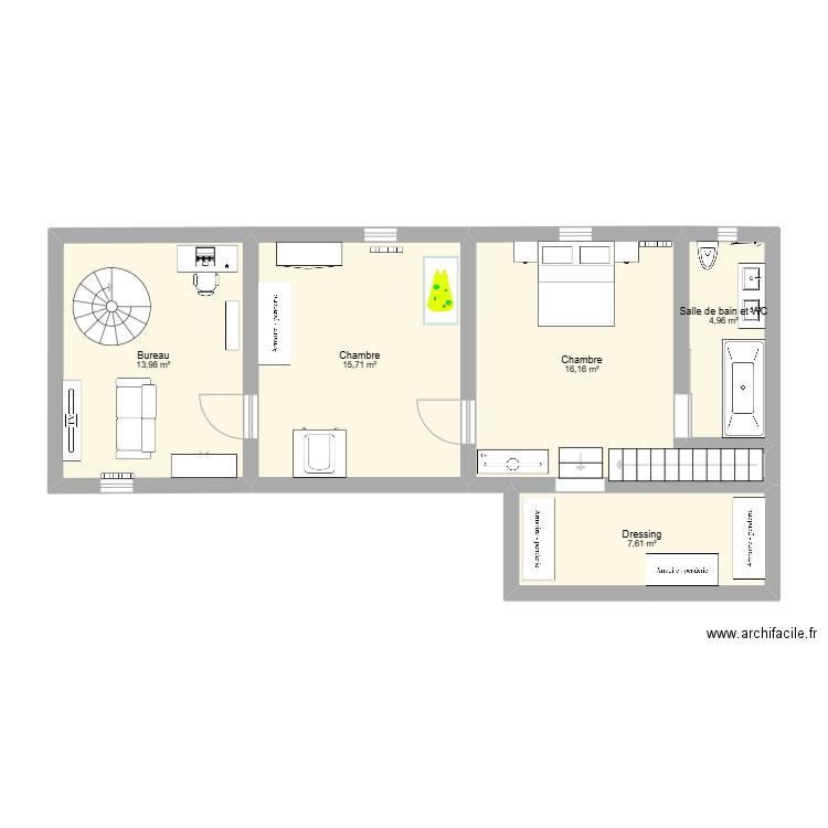 travaux maison. Plan de 5 pièces et 58 m2