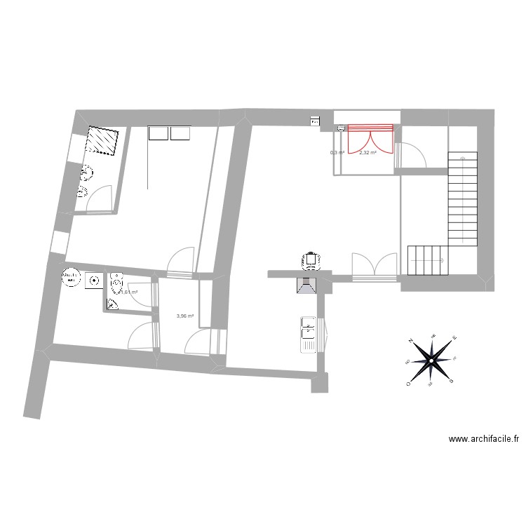 casa. Plan de 4 pièces et 8 m2