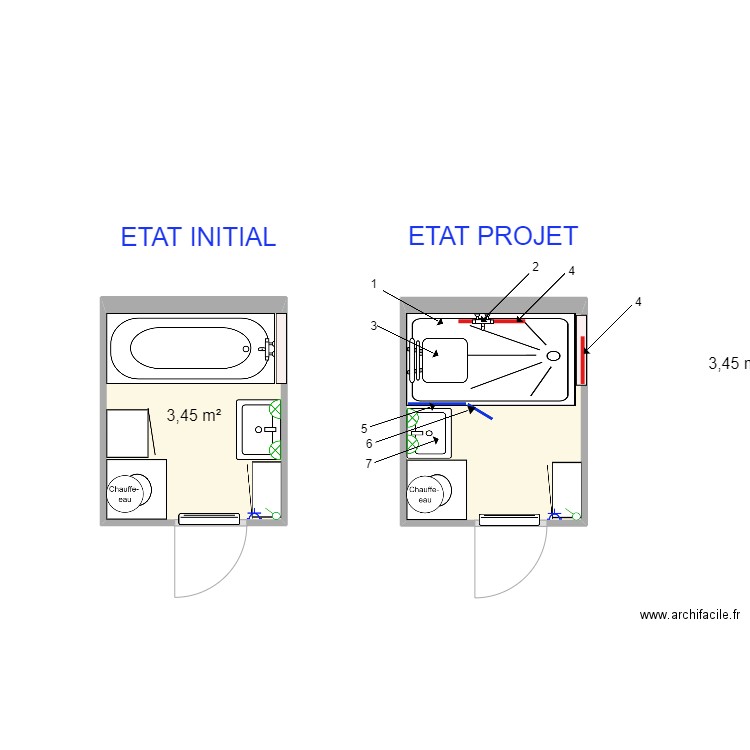 GOFFART. Plan de 2 pièces et 7 m2