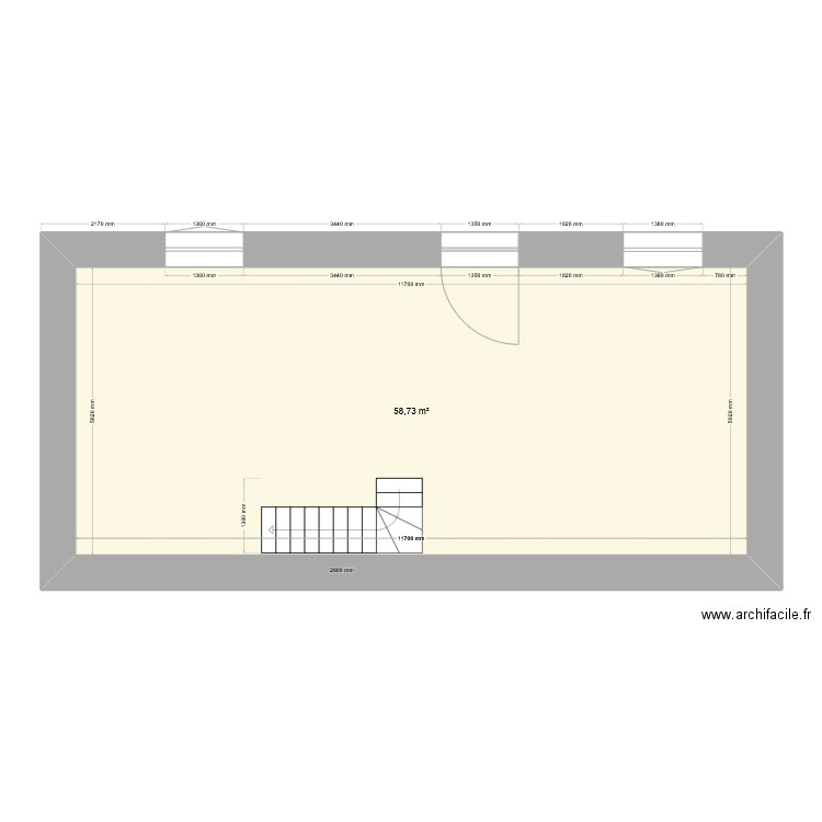 rdcatt. Plan de 1 pièce et 59 m2