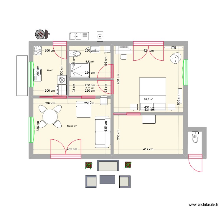 BUNGALO T1. Plan de 5 pièces et 55 m2