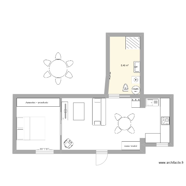 T2  RDC AMENAGE petite chambre. Plan de 1 pièce et 8 m2