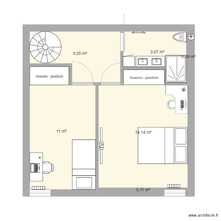 etage. Plan de 6 pièces et 35 m2