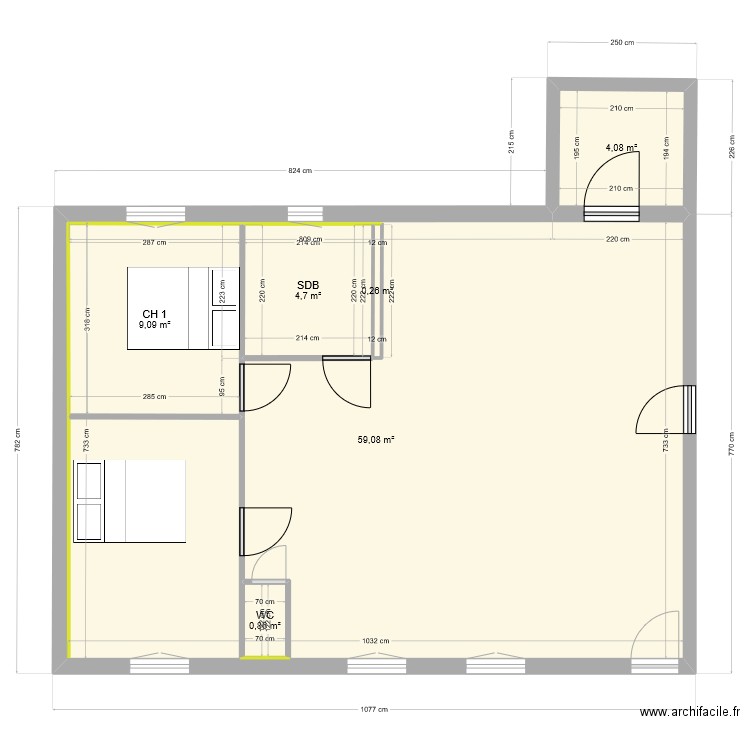 59oraison. Plan de 6 pièces et 95 m2