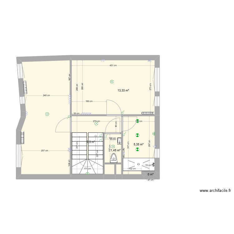  M1 Niveau R+1 technique. Plan de 8 pièces et 43 m2