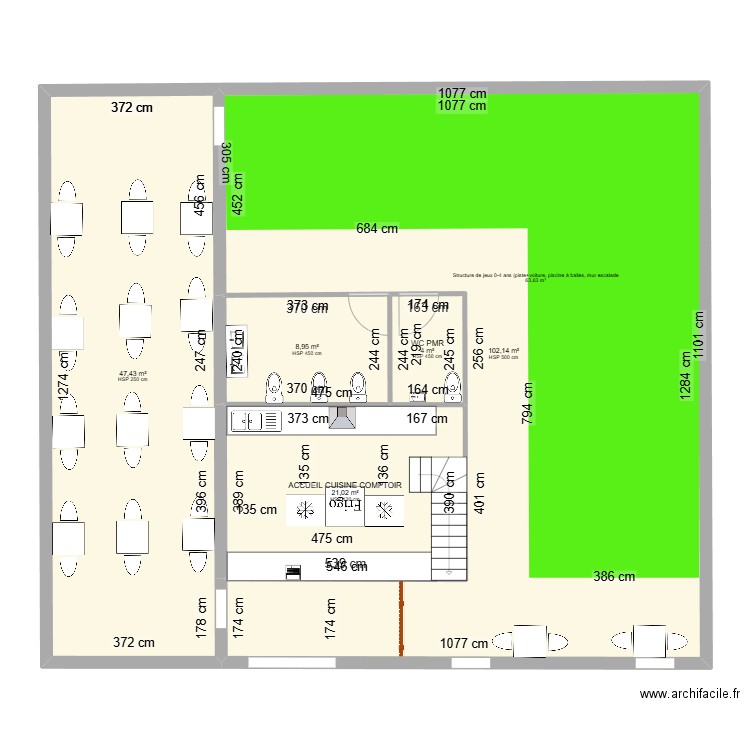 LOCAL BUTOR . Plan de 6 pièces et 323 m2