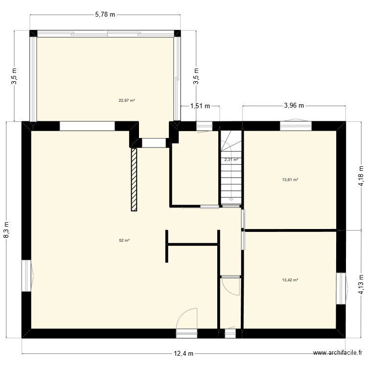 agrandisemment. Plan de 5 pièces et 104 m2