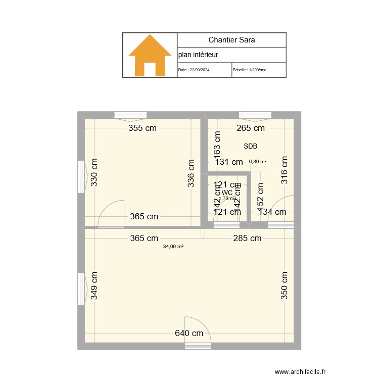 Chantier Sara. Plan de 3 pièces et 42 m2