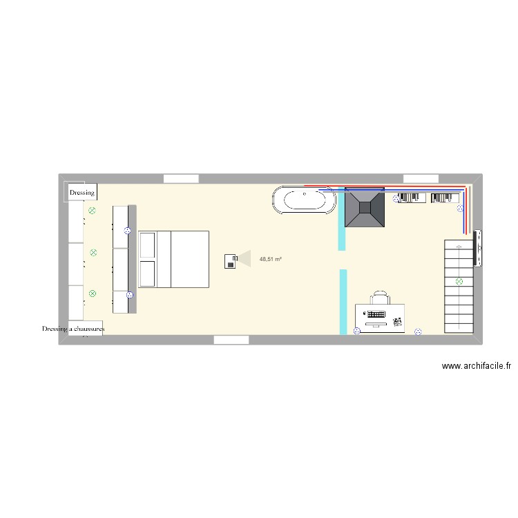 2eme etage. Plan de 1 pièce et 49 m2