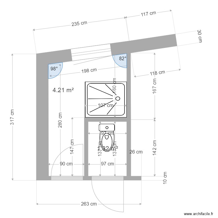 salle de bain. Plan de 2 pièces et 6 m2