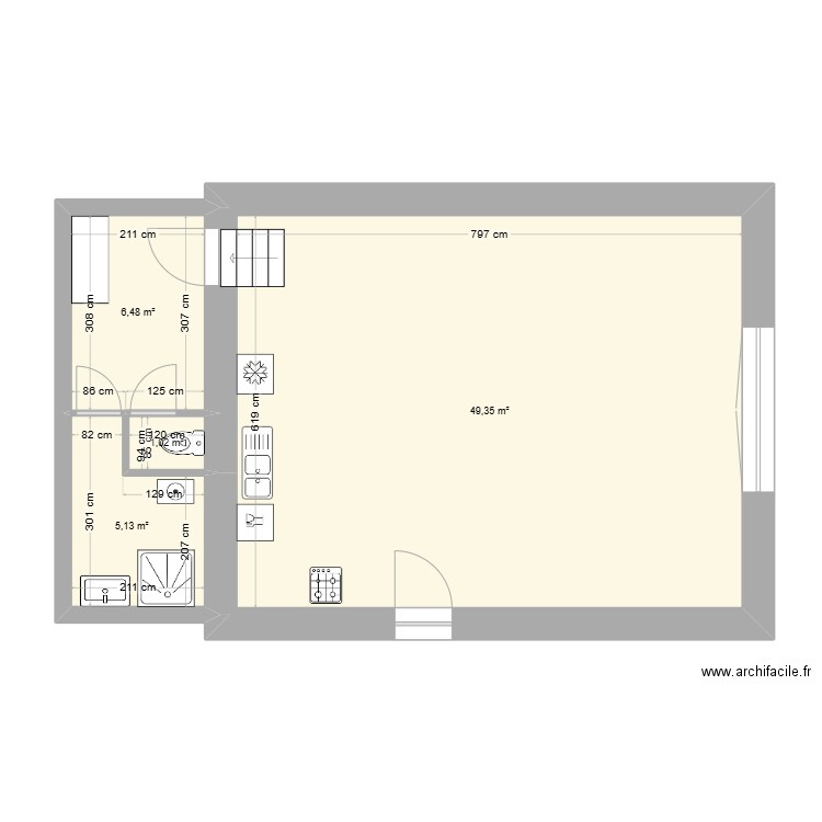 grange 1. Plan de 4 pièces et 62 m2