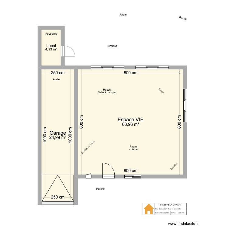 MAQUETTE ANDREA - RDC. Plan de 3 pièces et 93 m2