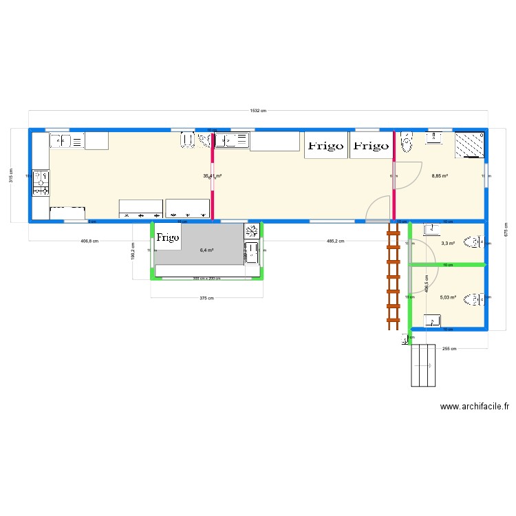 CUISINE JOYCE. Plan de 5 pièces et 59 m2