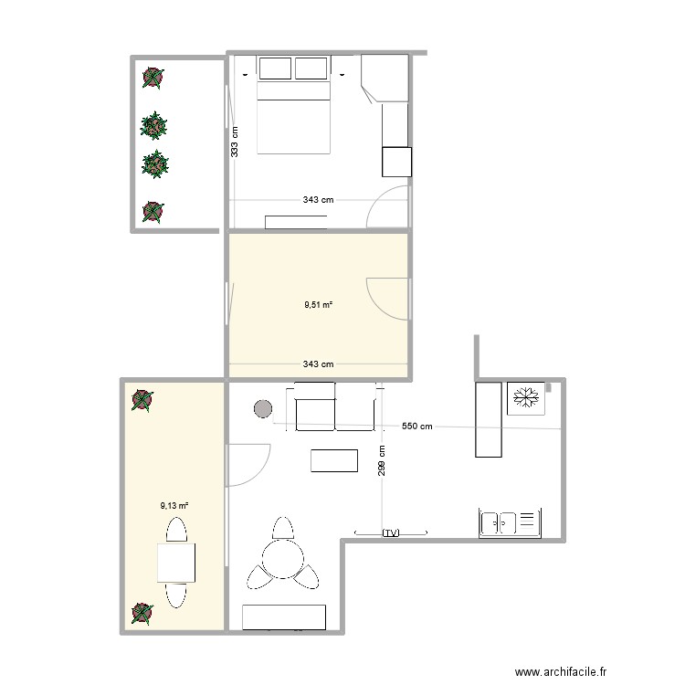 ST MAX F3 . Plan de 2 pièces et 19 m2