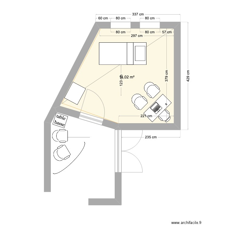 plan bureau . Plan de 1 pièce et 14 m2