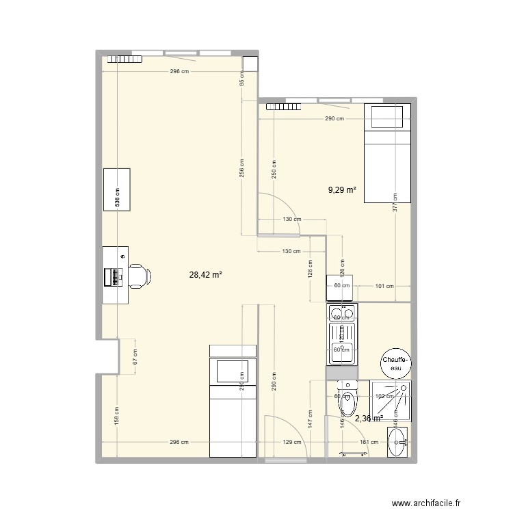 Appartement Maxime/Valentin. Plan de 5 pièces et 42 m2