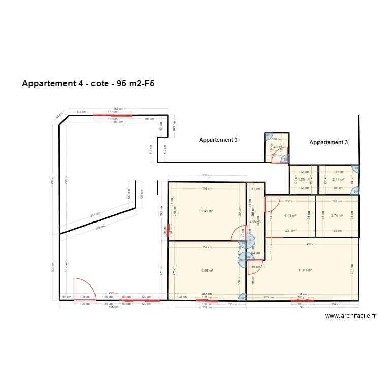 appartement4-F5-boulangerie. Plan de 9 pièces et 50 m2