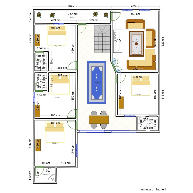 omar. Plan de 11 pièces et 150 m2