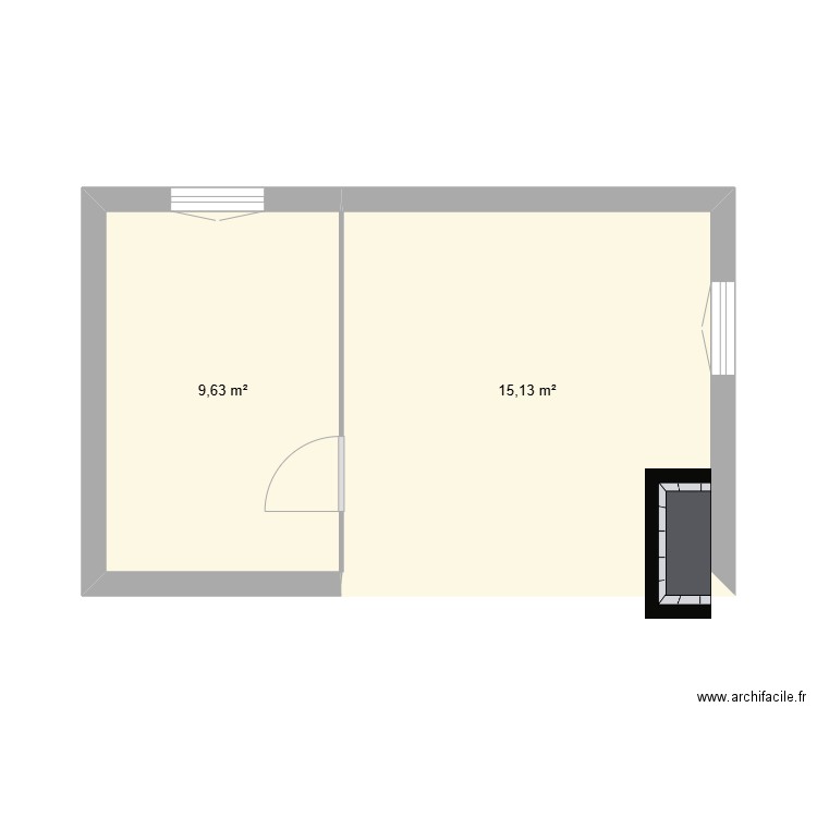 cuisine. Plan de 2 pièces et 25 m2