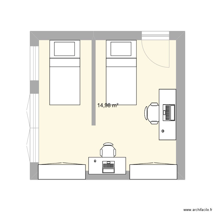 Chambre. Plan de 1 pièce et 15 m2