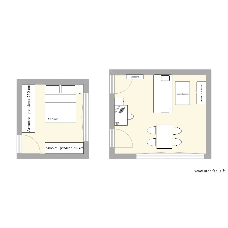 Pièce appartement. Plan de 2 pièces et 31 m2