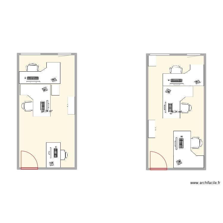 Bureau avant. Plan de 2 pièces et 39 m2