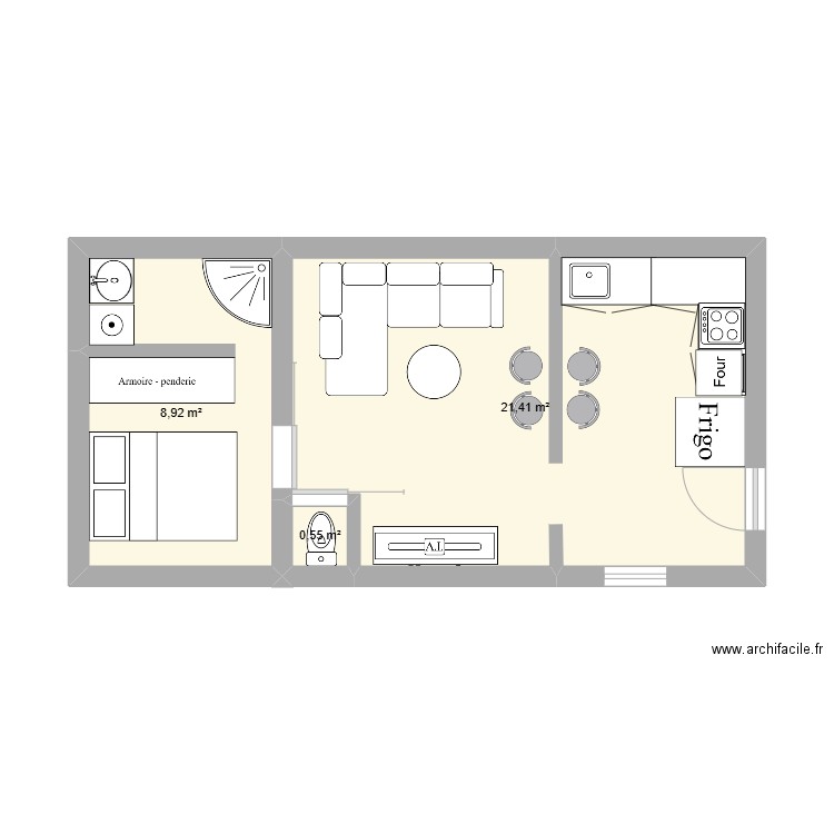 appartement . Plan de 3 pièces et 31 m2