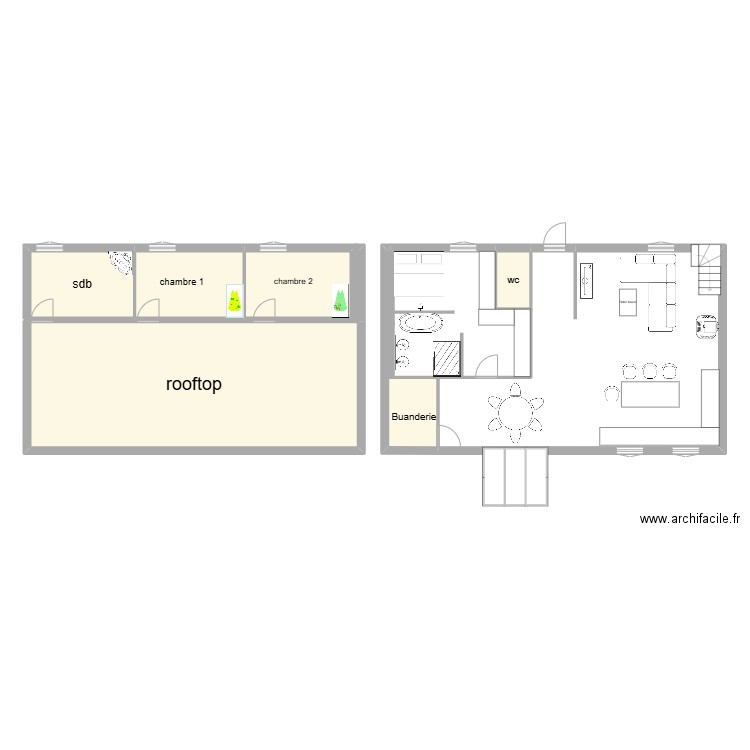 Maison. Plan de 6 pièces et 90 m2