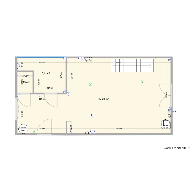 rez de chaussé. Plan de 3 pièces et 44 m2