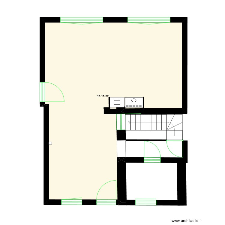 Max Buset. Plan de 1 pièce et 46 m2