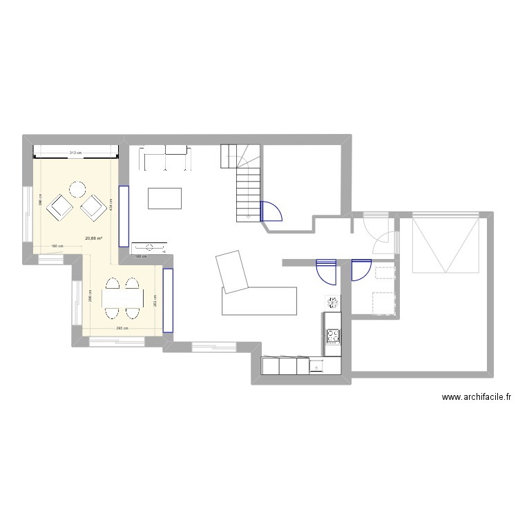 Maison Plemet. Plan de 1 pièce et 21 m2