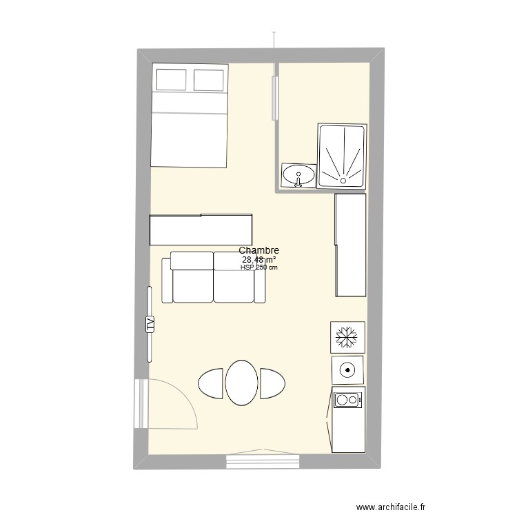 appartement. Plan de 1 pièce et 28 m2