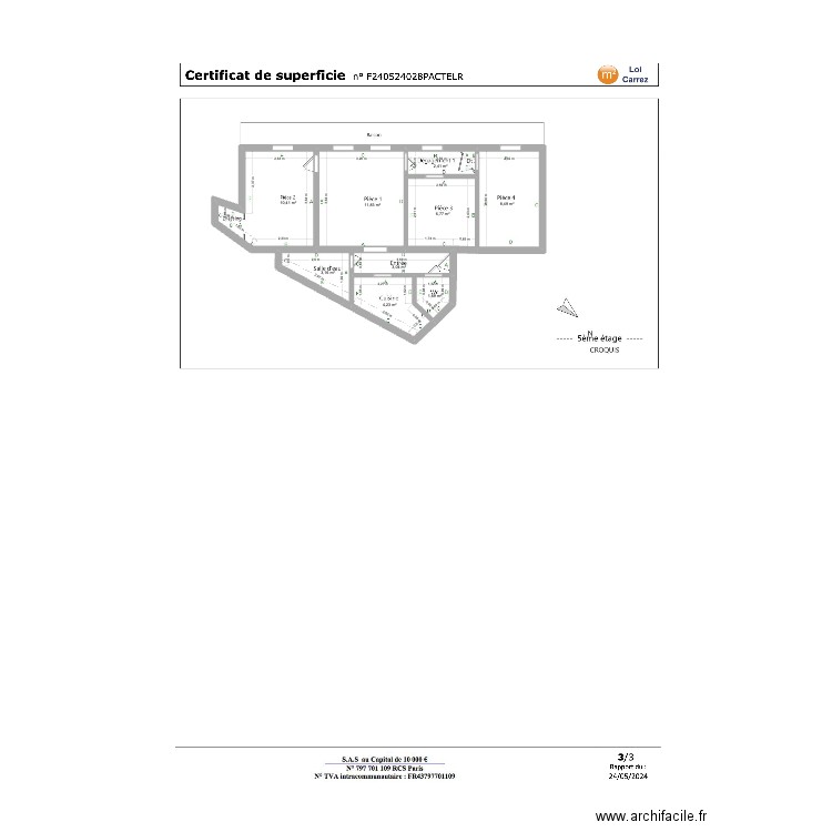 10 Batignolles - Actuel. Plan de 9 pièces et 52 m2