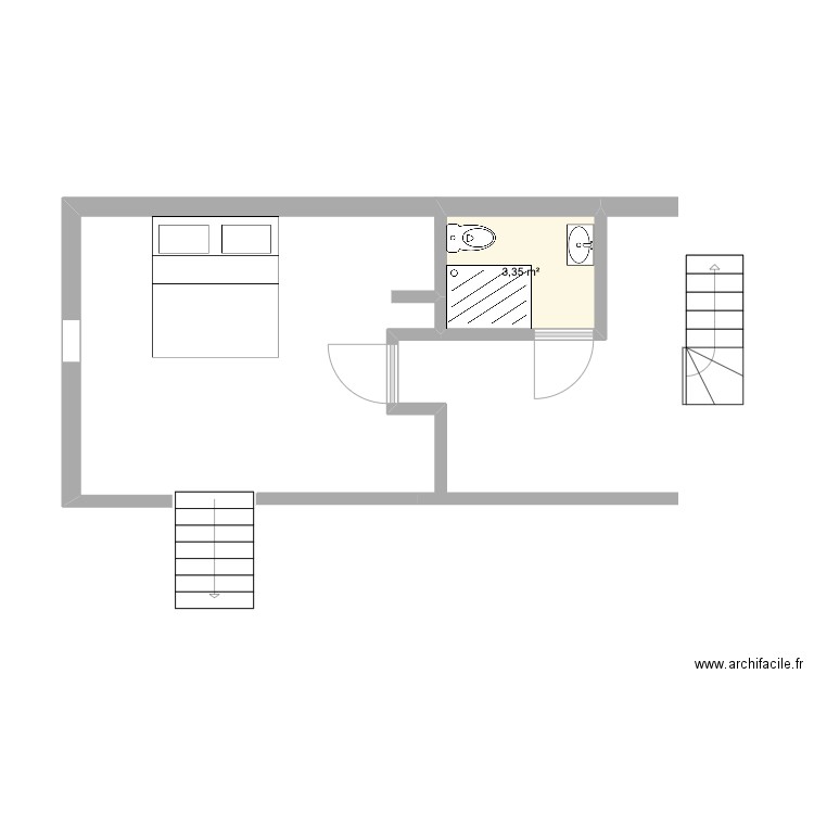 Chambre haut + SDB. Plan de 1 pièce et 3 m2