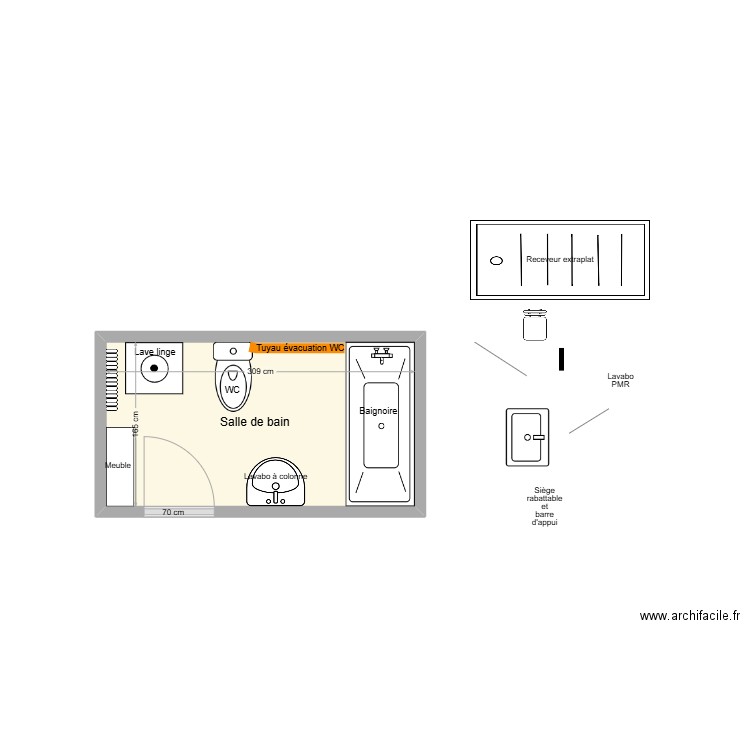 DENJEAN SDB Adaptation. Plan de 1 pièce et 5 m2