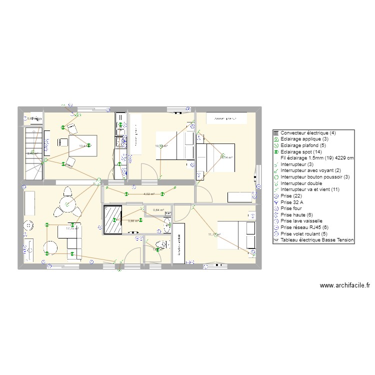 Gabard. Plan de 11 pièces et 80 m2