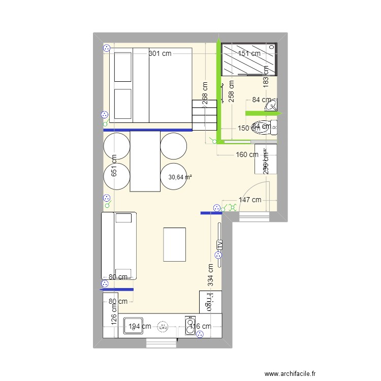 PROJET RDC LA ROCHELLE. Plan de 1 pièce et 31 m2