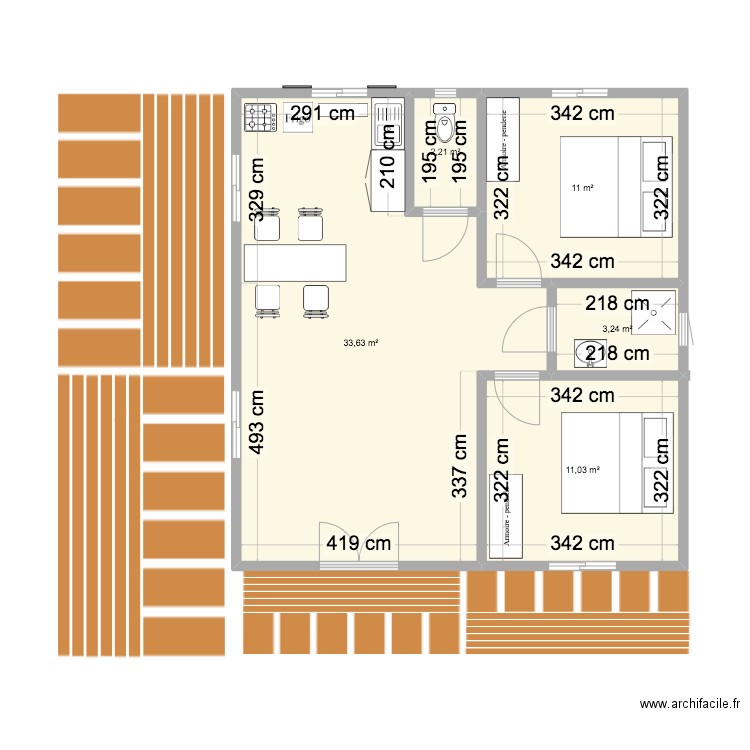 T2 Cocoteraie. Plan de 5 pièces et 61 m2