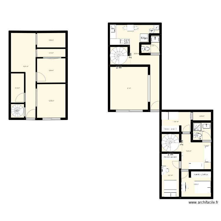 TRTRE. Plan de 15 pièces et 156 m2