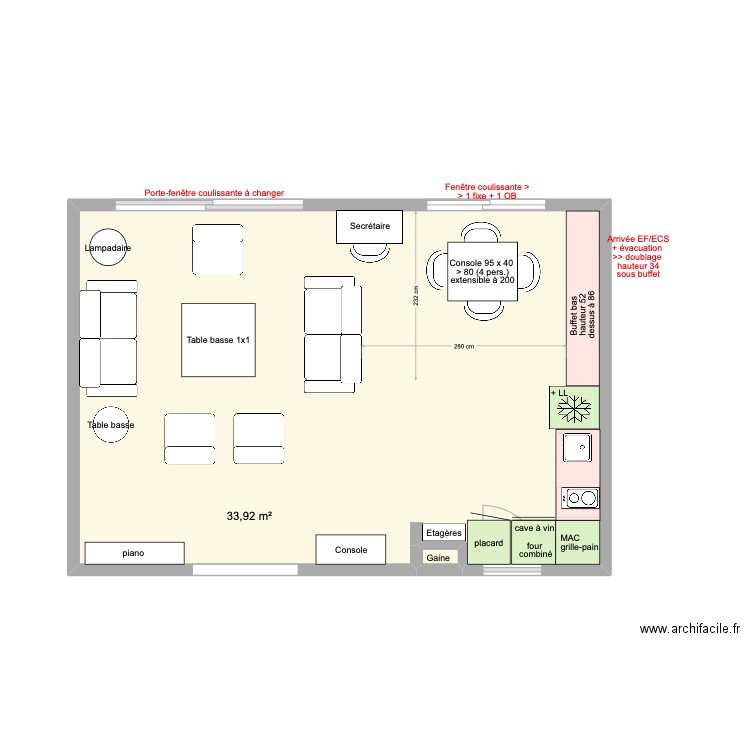 Cuisine arclinea 3 bis. Plan de 2 pièces et 34 m2