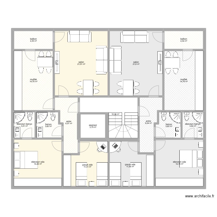  celaliye 16 daire  ara kat. Plan de 18 pièces et 174 m2