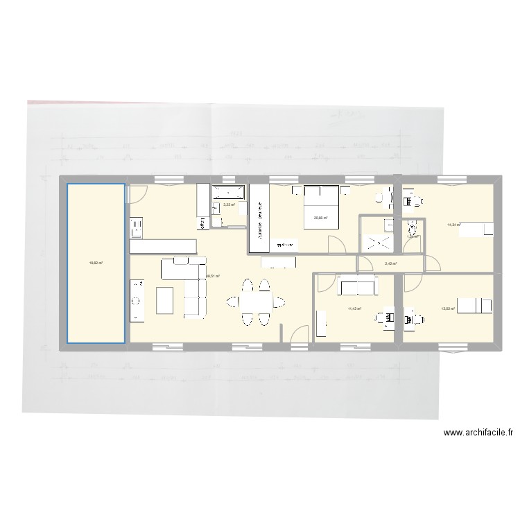 MAISON 2. Plan de 9 pièces et 134 m2